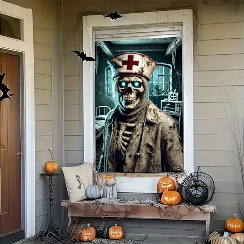 BlissYard Halloween Window Banner 31x47 Inch Zombie Nurse Windows Cover Abandoned Hospital Window Banner Spooky Medical Horror Window Decor Indoor Outdoor Halloween Party Decoration