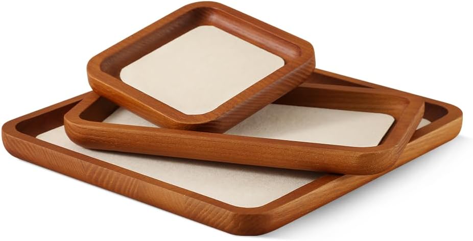 Wooden Jewelry Display Tray Rounded Rectangle Ring / Old Lace / Large-w 7'' x H 0.6'' x L 7.9