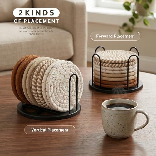 Lazebox Coasters Set of 8 for Drinks, 4 Inch Large Coasters for Coffee Table, Tabletop Protection for Hot & Cold
