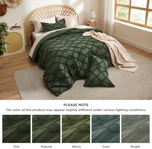 Bedsure Boho Comforter Set King - Olive Green Tufted King Size Comforter, 3 Pieces Farmhouse-Style Embroidery Bed Set
