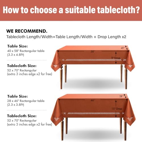 MIULEE Burnt Orange Fall Rectangle Tablecloth with Cutouts 52x70 Inch
