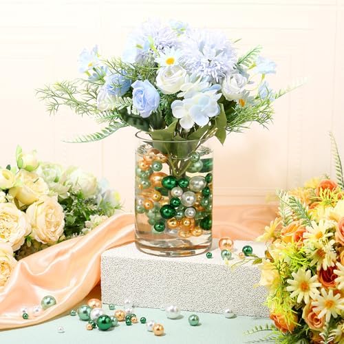 Junkin 300 Pcs Faux Pearl Vase Filler No Hole Beads, Green White Yellow
