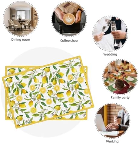 Lemon Placemats Set of 6 18x12 Inch Summer Fruit Yellow Linen Place Mats Heat-Resistant Washable Wipeable Flowers Table Mat for Party Kitchen Dining Room Dinner Table Decor