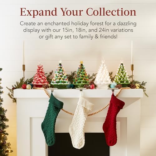 Best Choice Products 15in Ceramic Christmas Tree, Pre-lit Hand-Painted Tabletop Holiday Tree, Star Topper, 64 Lights - Green w/Multicolored Bulbs
