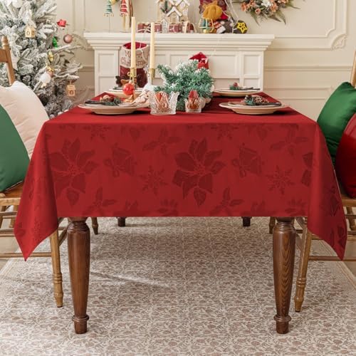 Softalker Christmas Jacquard Rectangle Tablecloth, 60 x 102 inch, Red