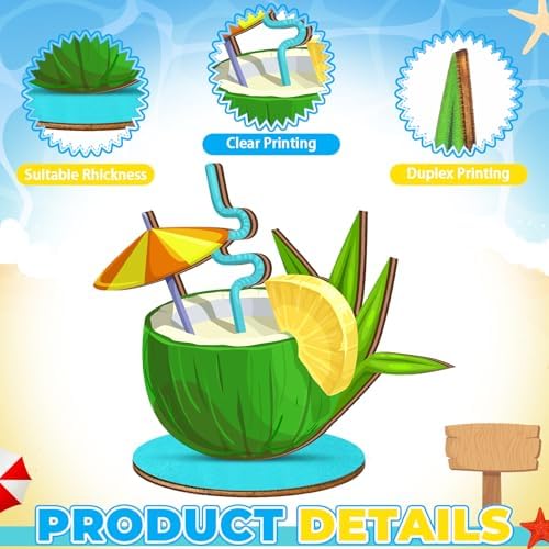 Marsui 12 Pcs Summer Wooden Table Decorations Tropical Beach Centerpieces