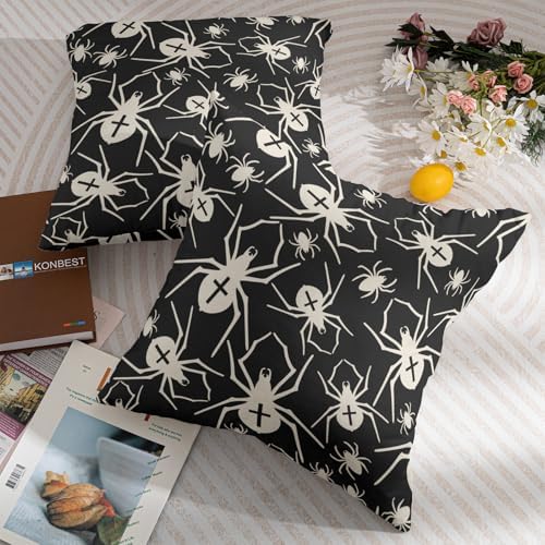 Robvobe Black Halloween Pillow Covers 20x20 Set of 2 Cream Spider Print Outdoor Decorative Throw Pillows Holiday Scary Themed Farmhouse Pillowcases Linen Cushion Case Decor for Home Sofa Couch Bed