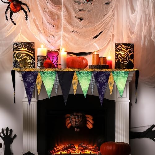 VitalCozy Halloween Fireplace Mantel Scarf Purple Orange Black,Pumpkin