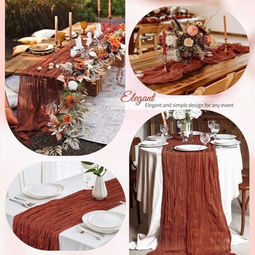 12 Pack Terracotta Cheesecloth Table Runner 10Ft, Christmas Table Runner 21.5 x 120 inch, Burnt Orange Semi Sheer Cheese Cloth Fabric Thanksgiving Runner Bulk for Wedding,Party,Bridal Shower