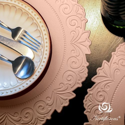 Round Faux Leather Placemats Set of 6, Dining Table Mats, Pink