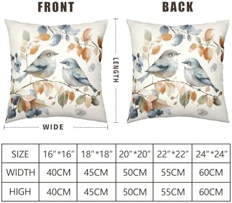 Fall Flower Bird Chinoiserie Pillow Covers 24x24 Set of 2 Burnt Orange and Blue Flowers Leaves Decorative Throw Pillows Covers Autumn Outdoor Cushion Cases for Home Couch Sofa