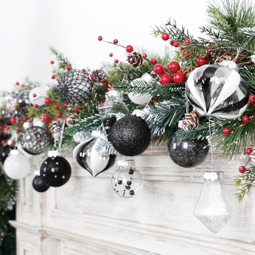 34PCS Black/White Christmas Ball Ornaments Set for Tree Decor
