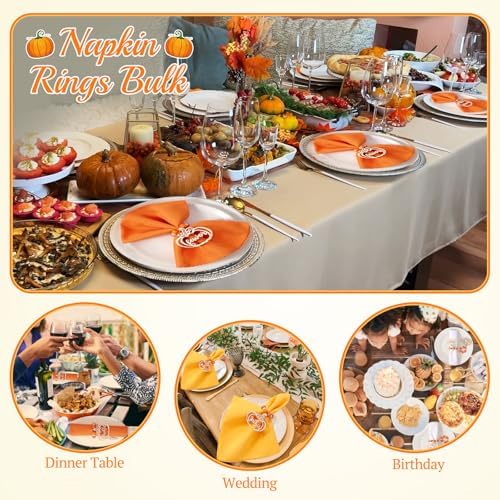 6Pcs Fall Thanksgiving Pumpkin Wood Napkin Rings, Thanksgiving Table Decor