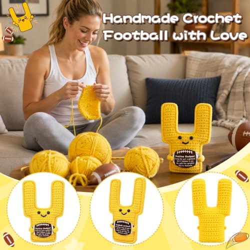 Positive Goalpost Crochet Emotional Support Football Goal Post Gift with Motivational Card for Dad Son Brother Teammate Coach, Funny Inspirational Handmade Birthday Gifts Office Desk Decor