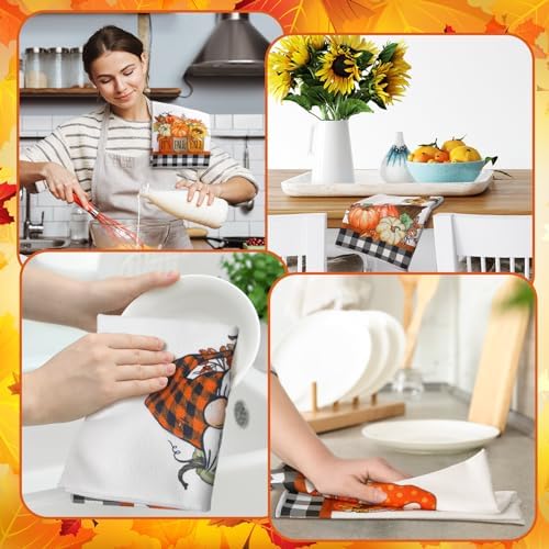 Geyoga Set of 6 Fall Kitchen Towels Autumn Dish Towels Vintage Gnomes Towel
