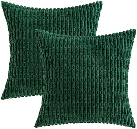 MIULEE Euro Sham Corduroy Decorative Throw Pillow Covers 24x24 Dark Green