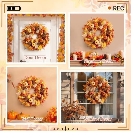 Fall Wreaths for Front Door Outside, 2 Pack Fall Door Wreath, 20 Inch