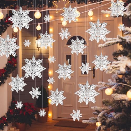 24PCS Hanging Snowflake Decorations Winter Wonderland Party Supplies