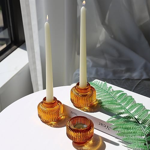 Woho 8pcs Candle Sticks Holder Decor, Amber Taper Candle Holders for Fall