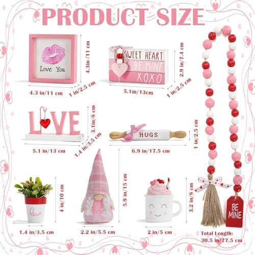 Pink Valentine's Day Decorations 8 PCS Tiered Tray Decor Set for Home