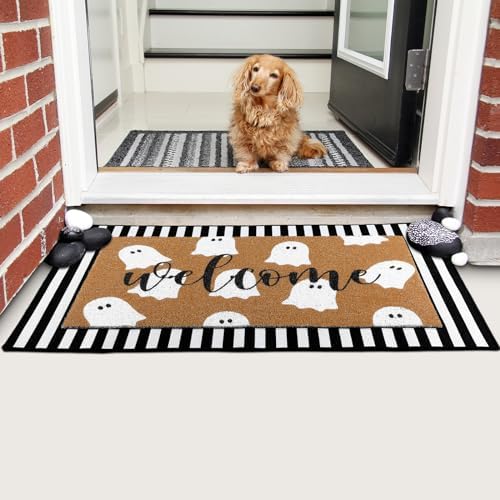 Tinideya 2 Pcs Halloween Door Mat Outdoor Layered Ghost Welcome Mat