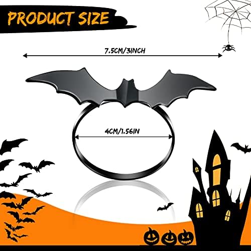 Chengu 6 Pcs Halloween Napkin Rings Bat Ring Holder Black Metal Table Decor