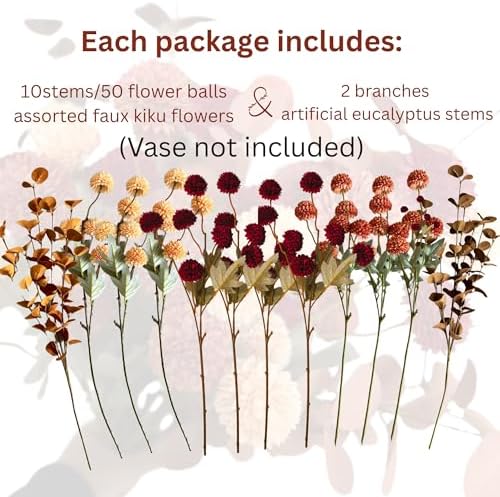 Faux Fall Flowers, Burnt Orange Artificial Floral Stems For Vase