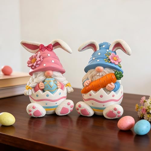 Easter Gnomes Decorations Bunny Gnomes Easter Rabbits Gnome Figurine Decoration Resin Handmade Spring Gnome Table Ornaments Elf Gifts for Home