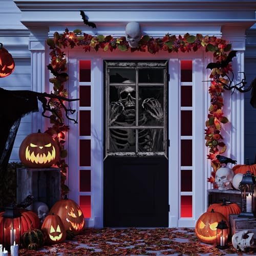 Newwiee 2 Pcs Scary Halloween Curtain Window Silhouette Cover, Skull
