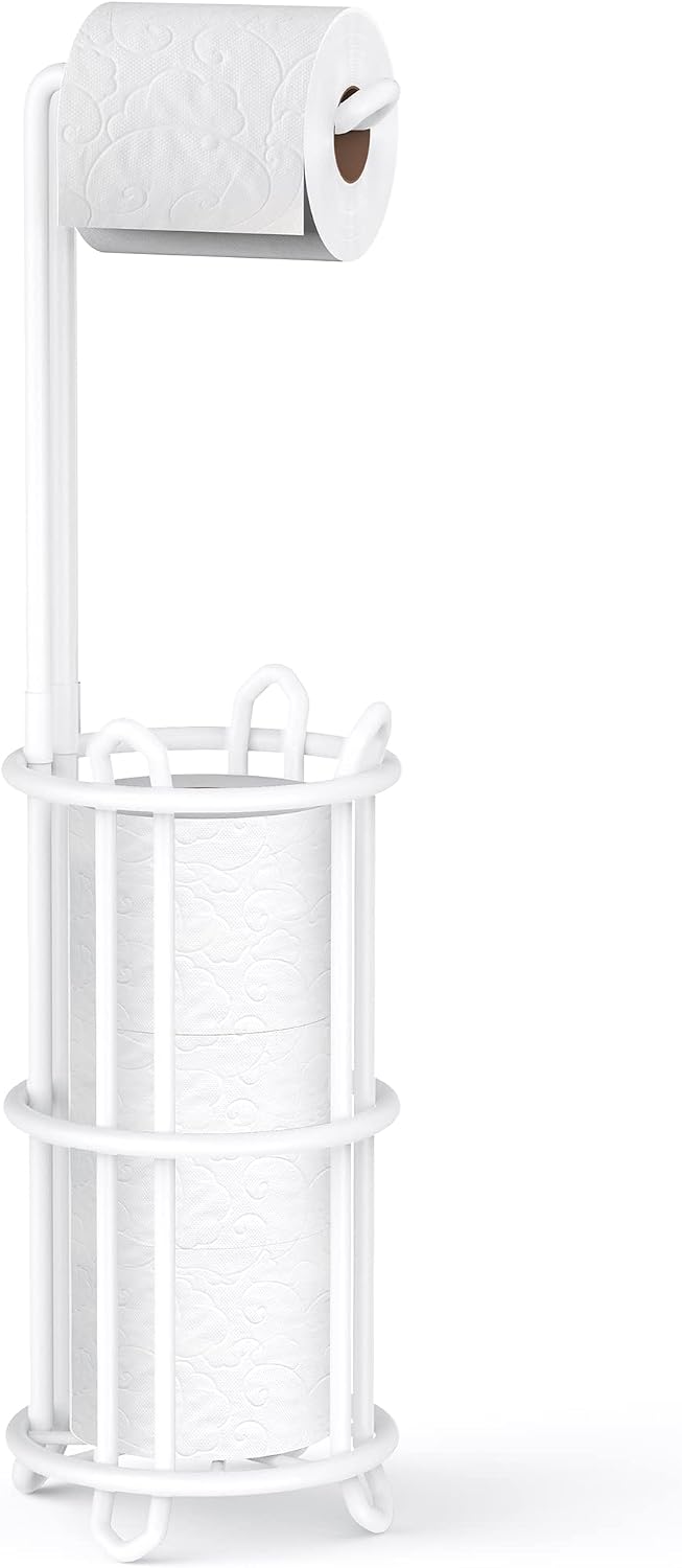 Meangood Toilet Paper Holder Stand and Tissue Paper Roll Dispenser for 4 Mega Rolls, Bathroom Free Standing Tissue Roll