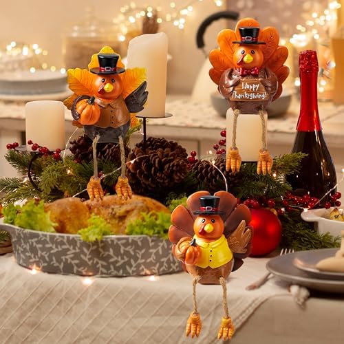 JOYIN 3 PCS Thanksgiving Turkey Tabletop Centerpiece, Resin Figurines for Fall Harvest, Autumn Home Decoration, Indoor Kitchen Decor & Party Supplies