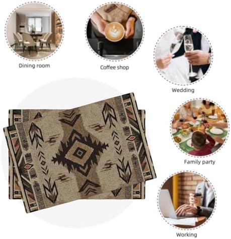 Southwestern Placemats Set of 6 18x12 Inch Western Southwest Linen Place Mat Heat-Resistant Washable Wipeable Native American Table Mat for Party Kitchen Dining Home Decor