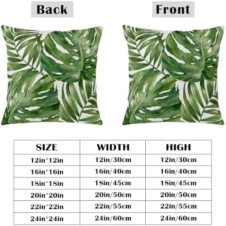 Summer Tropical Pillow Covers 18x18 Set of 2 Green Palm Leaf Decorative Throw Pillows Case Monstera Botanical Leaves Tropical Outdoor Cushion Cover for Sofa Couch Garden Home Decor