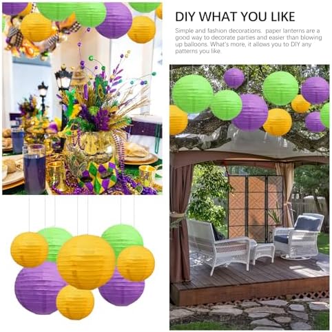 18Pcs Yellow Purple Green Paper Lanterns for Parties, 6” 8” 10” 12” Chinese Asian Hanging Round Paper Lanterns for Birthday Wedding Halloween Christmas Home Decor Party Decor