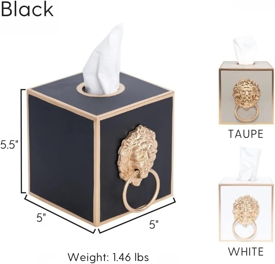Cube Tissue Box Holder / Black Lion / Paws & Claws