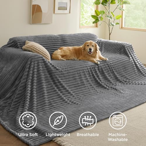 Bedsure Soft Large Fleece Blanket for Bed Frost Gray 120"x120"
