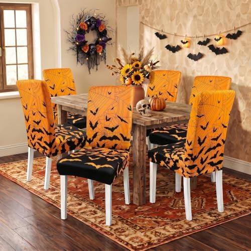Halloween Bats Chair Covers Set of 6 for Dining Home Party Decor
