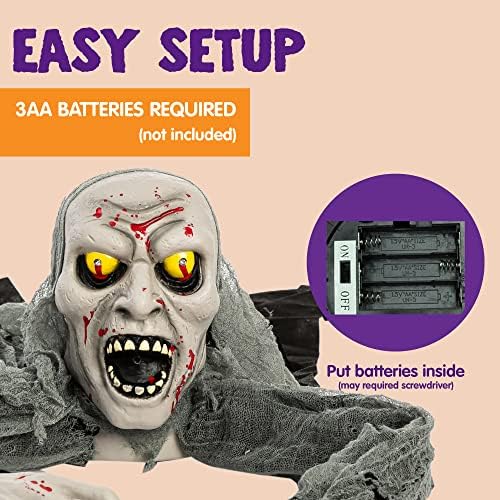 JOYIN Halloween Decorations Outdoor Light-Up Zombie Groundbreaker with bloodstain and Creepy Sound for Halloween Outside Decor Lawn Yard Patio Graveyard Decoration, Haunted House Prop