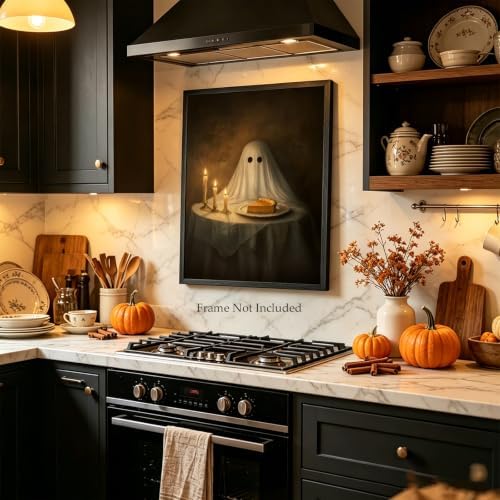 ILLBDR Halloween Ghost with Pumpkin Pie Canvas Wall Art Poster 16x24 inch