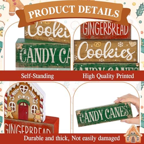 Lineshading 4 Pcs Christmas Table Decor Gingerbread House Tiered Tray Decor