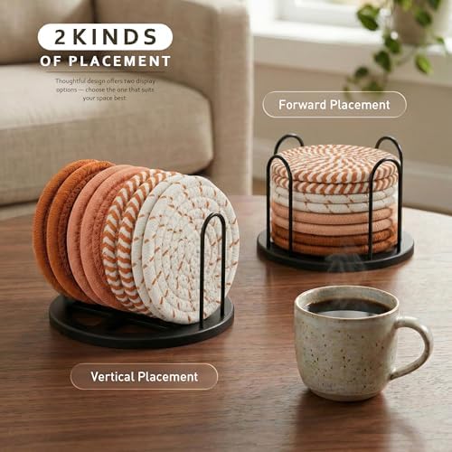 Lazebox Coasters Set of 8 for Drinks, 4 Inch Large Coasters for Coffee Table, Tabletop Protection for Hot & Cold