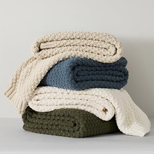 EVERGRACEHOME Chunky Chenille Knit Throw Blanket, 60 x 80, Olive Green