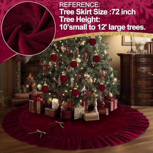 Velvet Christmas Tree Skirt, 72 Inches, Bow Style, Red