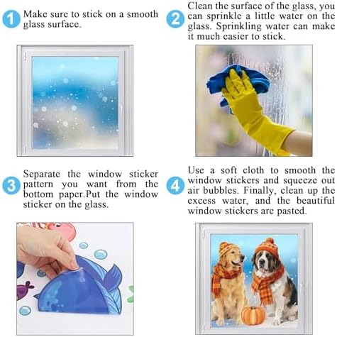 JarThenaAMCS 2 Sheet Fall Dog Window Clings, Resuable Window Decal