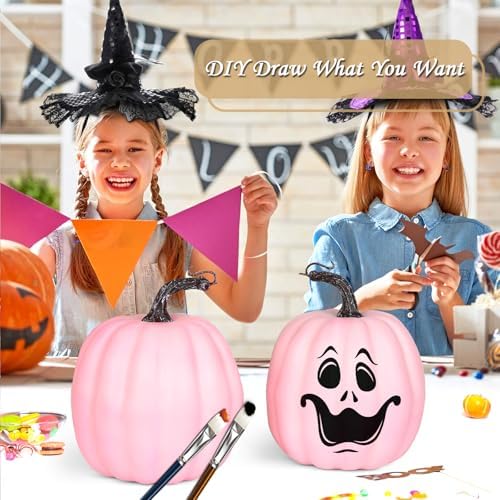 Artmag 6 Inch Large Artificial Pink Pumpkins, 4PCS Faux Foam Harvest Pumpkins for Fall Autumn Thanksgiving Seasonal Holiday Decor