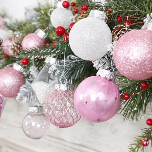 34PCS Pink/White Christmas Ball Ornaments Set for Tree Decor