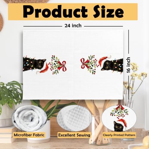 Funny Christmas Black Cat Kitchen Towels Gifts for Women Set of 2