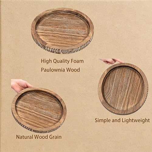 11 Inches Round Wooden Tray Decor, Brown Decorative Trays