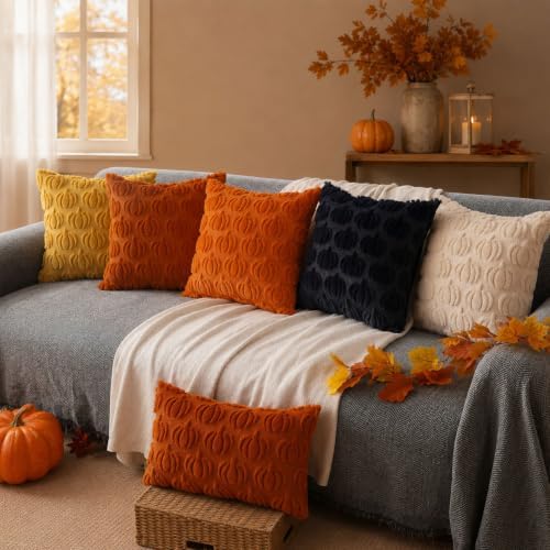 DFXSZ Fall Pillow Covers 18x18 2Pcs Beige Pumpkin Fall Decorations for Home