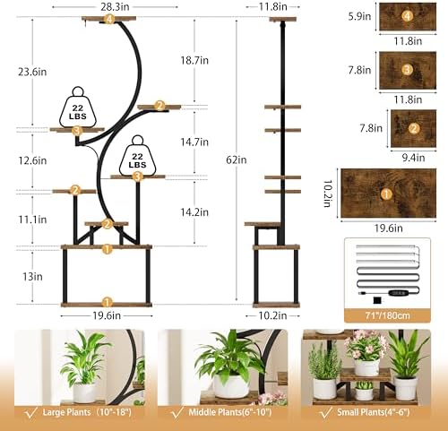BACEKOLL Plant Stand Indoor with Grow Light, 8 Tier Corner Plant Shelf Tall